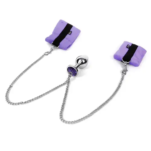 Наручники с металлической анальной пробкой Art of Sex Handcuffs with Metal Anal Plug size M Purple photo 1