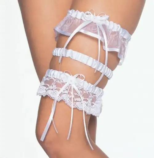 Белая подвязка на ногу SATIN LACE GARTER WITH BOW O/S WHITE photo 1