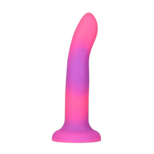 Светящийся в темноте фаллоимитатор ADDICTION Rave 8″ Glow in the Dark Dildo Pink Purple, 20,3 см photo 1