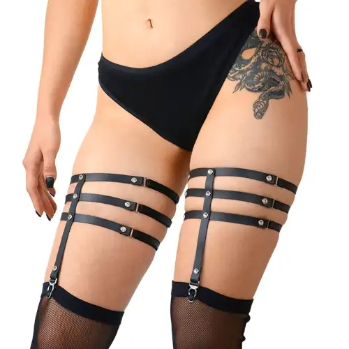 Гартеры со стразами Art of Sex - Floy, натуральная кожа, Размер XS - 2XL, цвет Черный photo 1