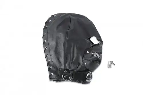 Кожаный шлем на голову с молнией и шнуровкой photo 1