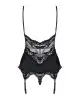 Сатиновый кружевной корсет Obsessive 810-COR-1 babydoll & thong S/M, черный, корсет, танга photo 4
