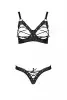Комплект из экокожи Passion Celine Bikini 4XL/5XL black, открытый бра, стринги со шнуровкой photo 3