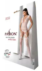 Бодистокинг с плетением на груди Passion BS099 One Size, white, открытый доступ, имитация подвязок photo 6