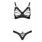 Комплект из экокожи CELINE BIKINI black XXL/XXXL — Passion: открытый бра с лентами, стринги со шнуро photo 3