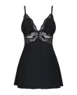Сатиновый пеньюар с кружевом Obsessive 810-BAB-1 babydoll & thong L/XL, черный, пеньюар, танга photo 2