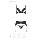 Комплект из эко-кожи Passion Miley Set black L/XL: трусики, бюстгальтер, пояс для чулок photo 5