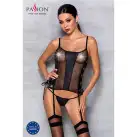 Сетчатый корсет из эко-кожи, с люверсами и съемными пажами Malwia Corset black XXL/XXXL — Passion photo 3